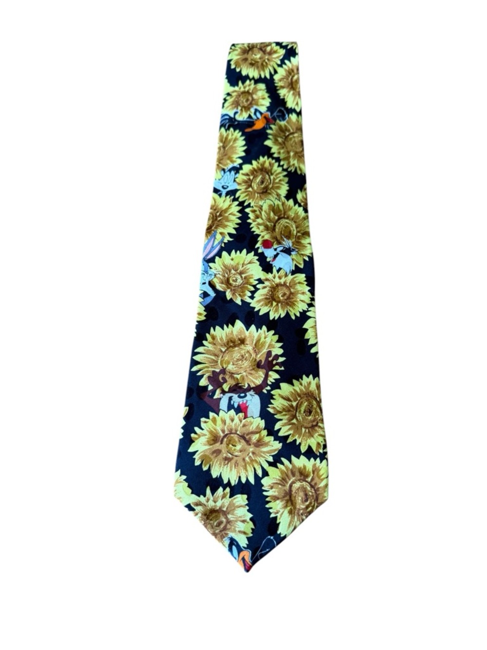 Men's Navy Tie with Yellow Sunflower Print